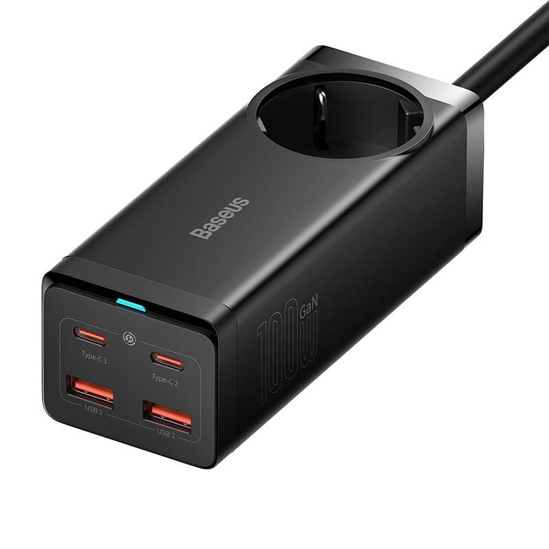 Chargeur mural Baseus GaN3 Pro / multiprise 2xUSB + 2xUSB-C + AC, 100W (noir) - Ypsilon Computers