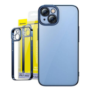 Coque Transparente Pailletée et Ensemble de Verre Trempé Baseus pour iPhone 14 Plus (bleu)