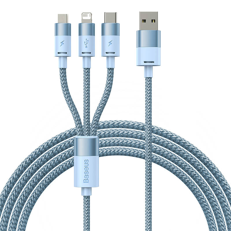 Câble USB 3 en 1 Baseus StarSpeed Series, USB-C + Micro + Lightning 3,5A, 1,2m (Bleu) - Ypsilon Computers
