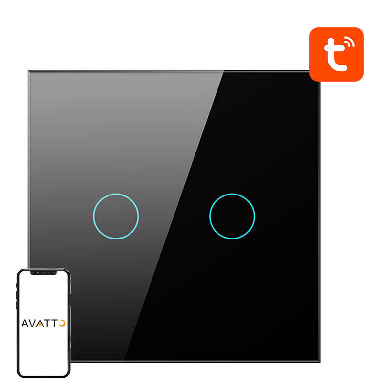 Interrupteur Intelligent ZigBee Avatto ZTS02-EU-B2 2 Voies TUYA (noir) - Ypsilon Computers