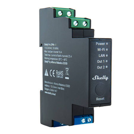 Relais à 2 canaux Shelly Pro 2PM sur rail DIN, WiFi/LAN (Mesure de puissance) - Ypsilon Computers