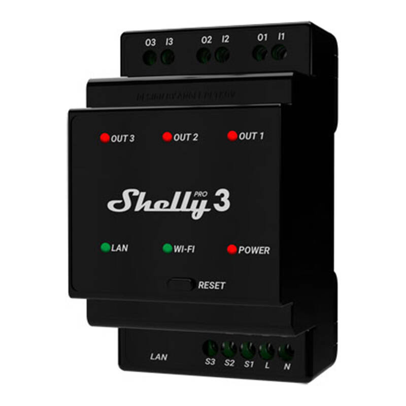Shelly Pro 3 Rail DIN Relais 3 canaux, WiFi/LAN - Ypsilon Computers