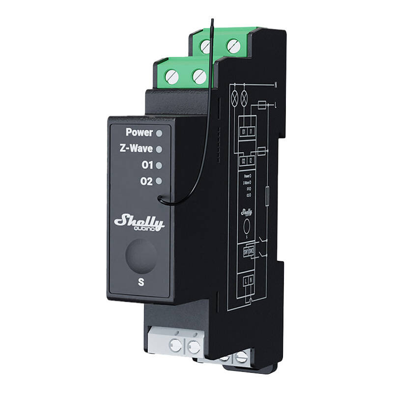 Relais Shelly Qubino Pro 2PM sur rail DIN, 2 canaux, Z-Wave (Mesure de puissance) - Ypsilon Computers