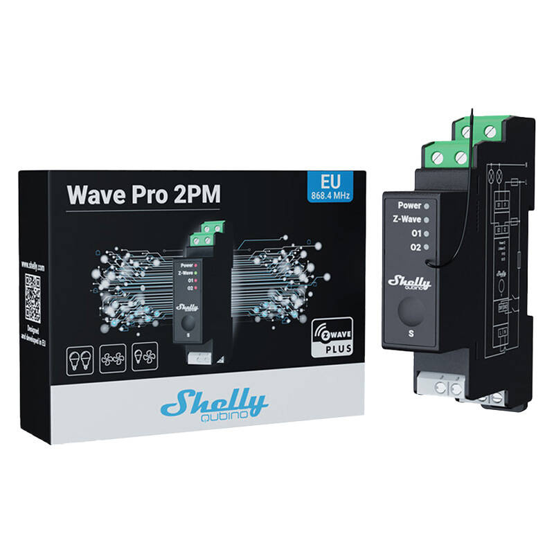Relais Shelly Qubino Pro 2PM sur rail DIN, 2 canaux, Z-Wave (Mesure de puissance) - Ypsilon Computers