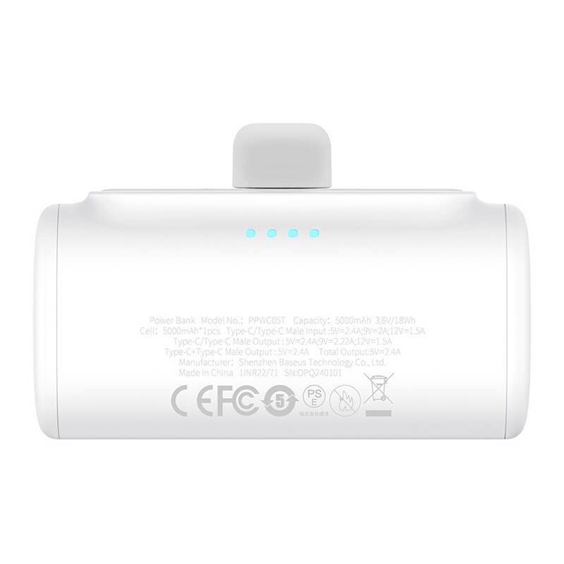 Batterie Externe Baseus Compact 5000mAh, 20W, USB-C (blanche) - Ypsilon Computers