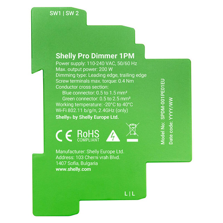 Interrupteur Intelligent sur Rail DIN Shelly Pro Variateur, 1 canal - Ypsilon Computers