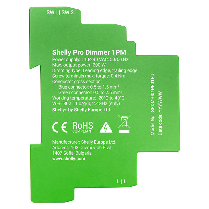 Interrupteur Intelligent sur Rail DIN Shelly Pro Variateur, 1 canal - Ypsilon Computers