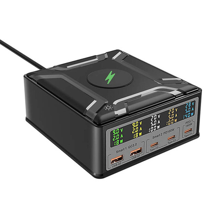 Blitzwolf BW-S28 260W, 2xUSB-A, 3xUSB-C, chargeur sans fil 15W (noir) - Ypsilon Computers