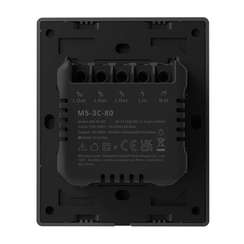 Interrupteur mural WiFi intelligent SONOFF M5-3C-80 (3 canaux, pour cadre, graphite) - Ypsilon Computers