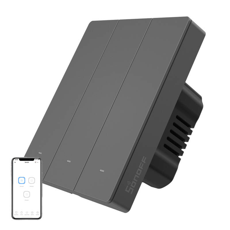Interrupteur mural WiFi intelligent SONOFF M5-3C-80 (3 canaux, pour cadre, graphite) - Ypsilon Computers