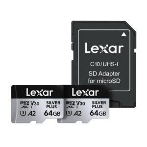 Ensemble de 2 cartes mémoire Lexar High-Performance Silver Plus microSDXC 2x64Go + adaptateur