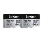 Ensemble de 2 cartes mémoire Lexar High-Performance Silver Plus microSDXC 2x64Go + adaptateur