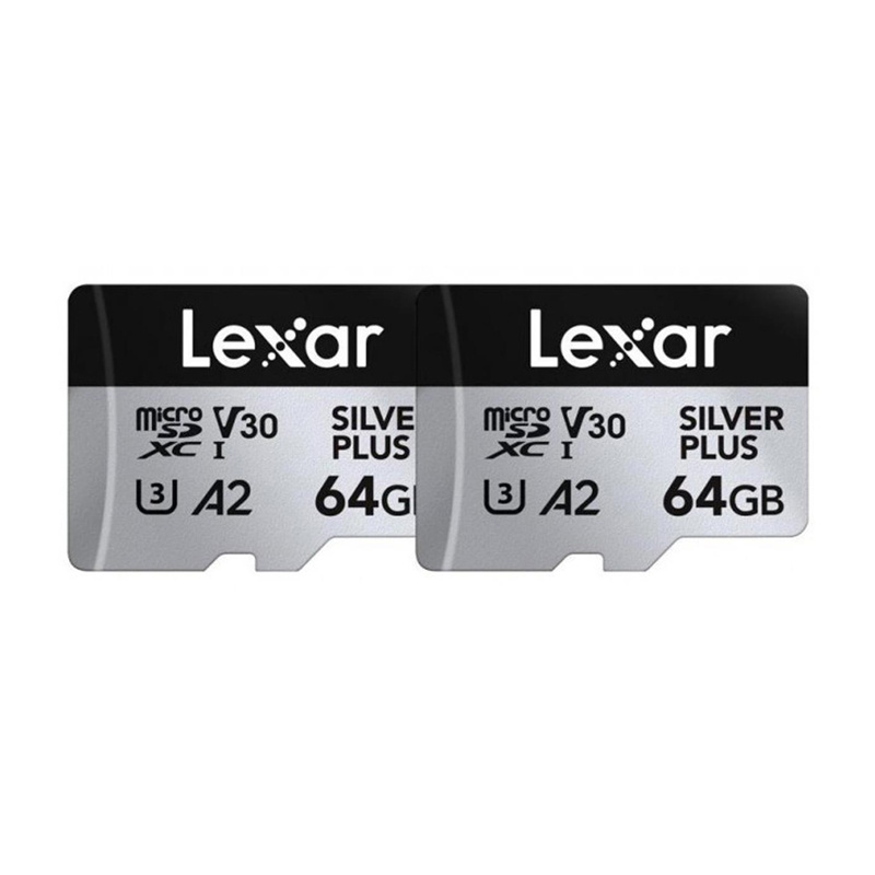 Ensemble de 2 cartes mémoire Lexar High-Performance Silver Plus microSDXC 2x64Go + adaptateur - Ypsilon Computers