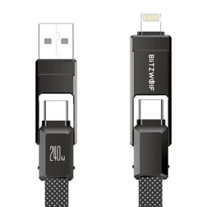 Blitzwolf BW-HDC7 Câble 4-en-1 USB+C+Lightning 240W 1.2m (noir)