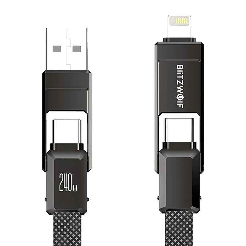 Blitzwolf BW-HDC7 Câble 4-en-1 USB+C+Lightning 240W 1.2m (noir) - Ypsilon Computers
