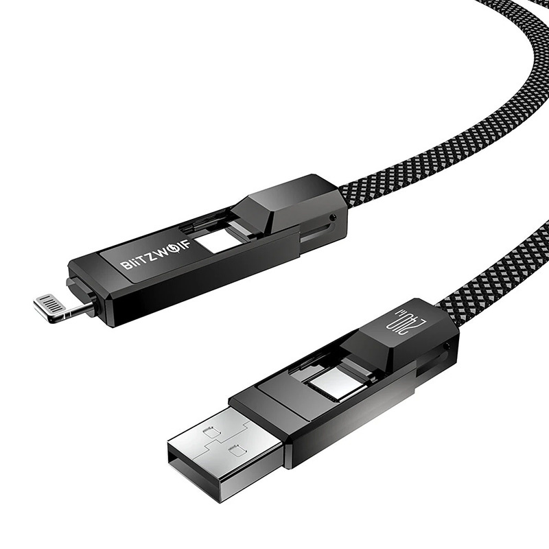 Blitzwolf BW-HDC7 Câble 4-en-1 USB+C+Lightning 240W 1.2m (noir) - Ypsilon Computers