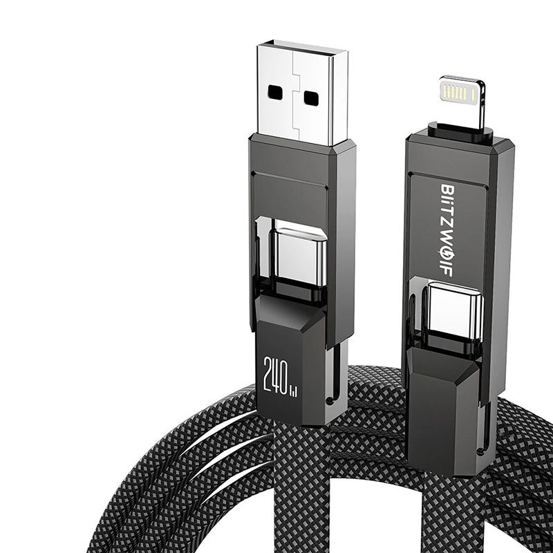 Blitzwolf BW-HDC7 Câble 4-en-1 USB+C+Lightning 240W 1.2m (noir) - Ypsilon Computers