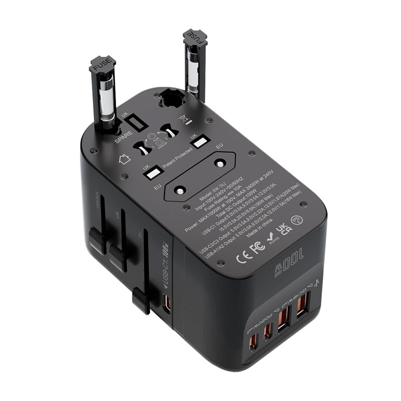 Blitzwolf BW-TA2 Adaptateur de Voyage 5-en-1 2xUSB PD + 2xC QC + C GaN 100W - Ypsilon Computers