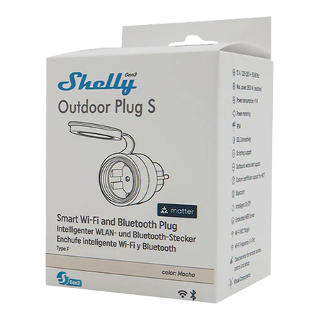 Prise intelligente extérieure Shelly Plug S MTR Gen3 IP44 12A - Ypsilon Computers