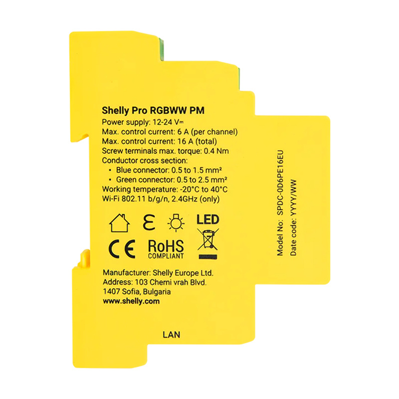 Contrôleur d'éclairage DIN Rail 5 canaux WiFi Shelly RGBWW Pro - Ypsilon Computers