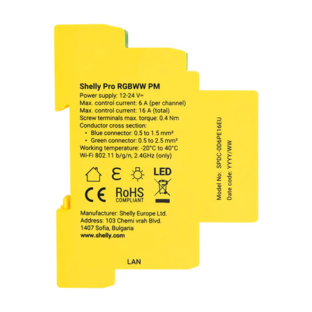 Contrôleur d'éclairage DIN Rail 5 canaux WiFi Shelly RGBWW Pro - Ypsilon Computers