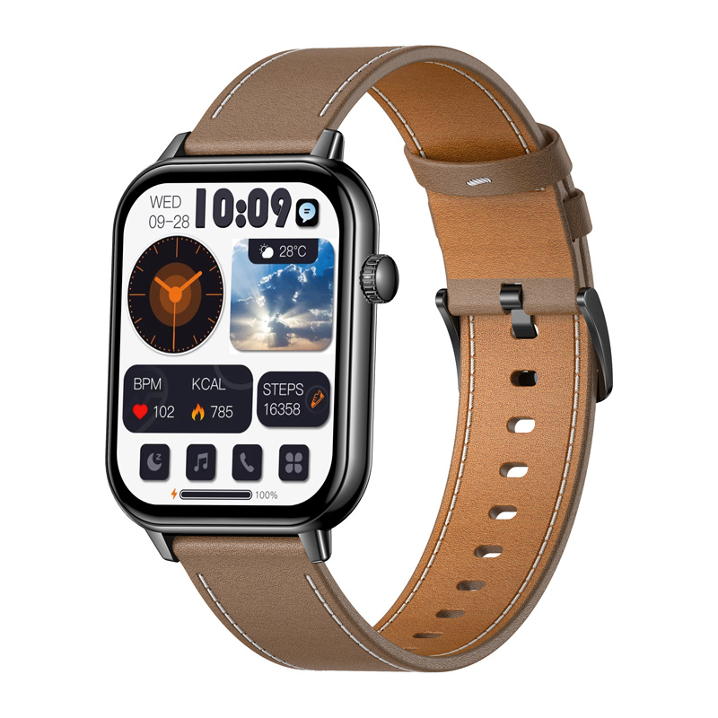COLMI C28 Montre Intelligente – Noir + Bracelet en Cuir Marron - Ypsilon Computers