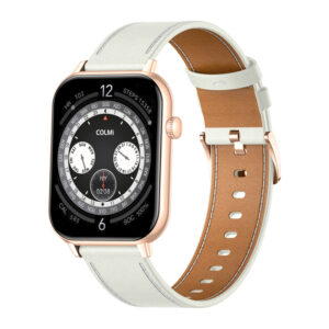 COLMI C28 Montre Intelligente en Or avec un Bracelet en Cuir Blanc