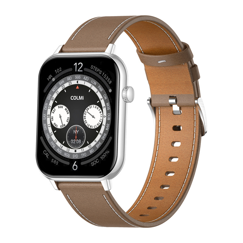 COLMI C28 Montre Intelligente – Argent + Bracelet en Cuir Marron - Ypsilon Computers