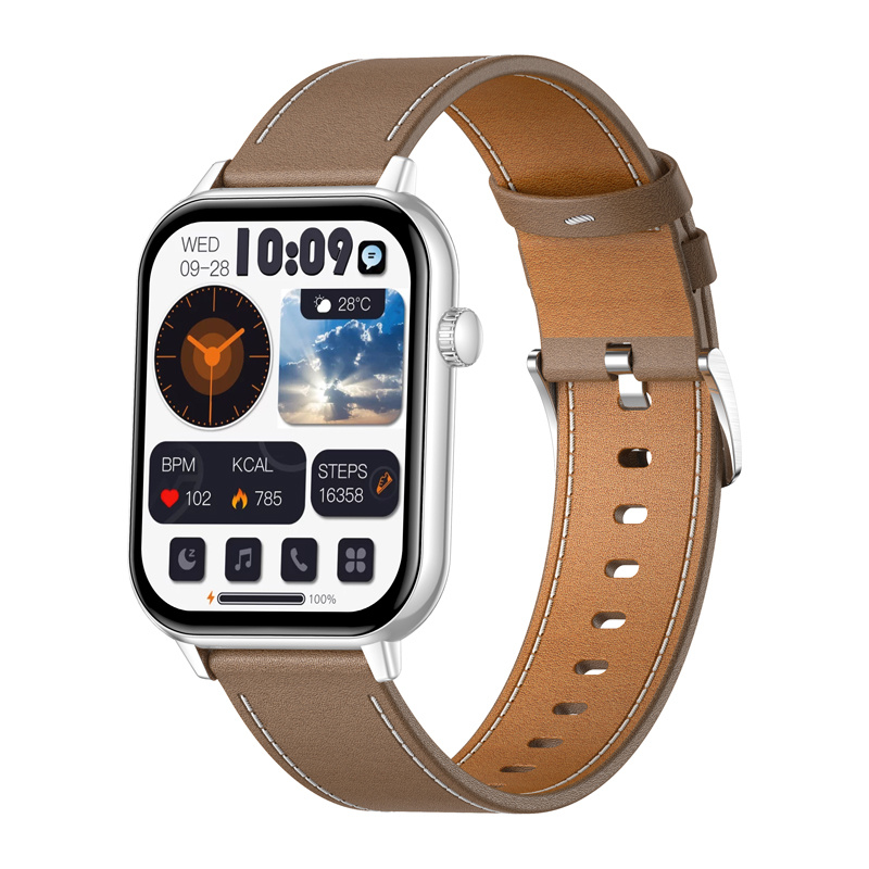 COLMI C28 Montre Intelligente – Argent + Bracelet en Cuir Marron - Ypsilon Computers