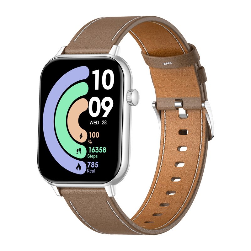 COLMI C28 Montre Intelligente – Argent + Bracelet en Cuir Marron - Ypsilon Computers