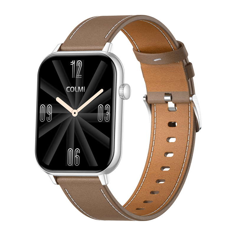COLMI C28 Montre Intelligente – Argent + Bracelet en Cuir Marron - Ypsilon Computers