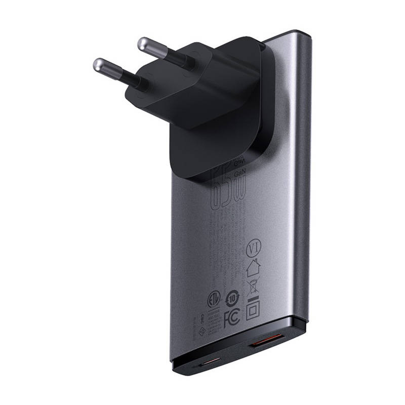 Chargeur mural Baseus GaN5, 65W, 1 port USB-C, 1 port USB-A - Ypsilon Computers