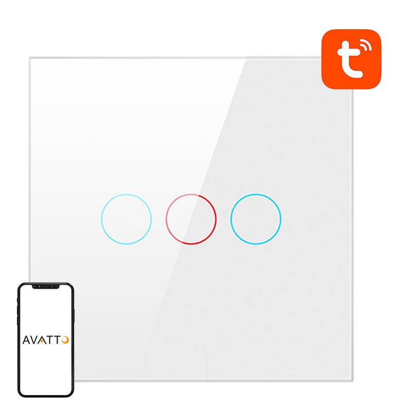 Interrupteur Intelligent ZigBee Avatto LZTS02-EU-W3 3 Voies Sans Neutre TUYA (blanc) - Ypsilon Computers