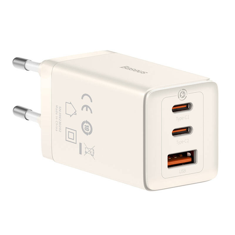 Chargeur mural Baseus GaN5 2x USB-C + USB, 65W + câble 1m (blanc) - Ypsilon Computers
