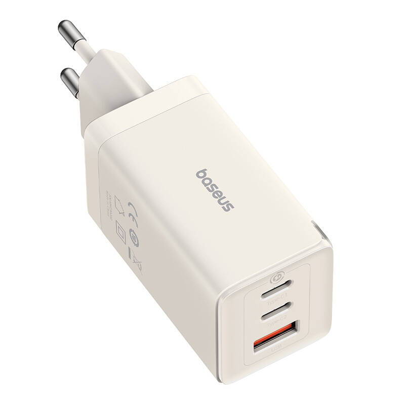 Chargeur mural Baseus GaN5 2x USB-C + USB, 65W + câble 1m (blanc) - Ypsilon Computers